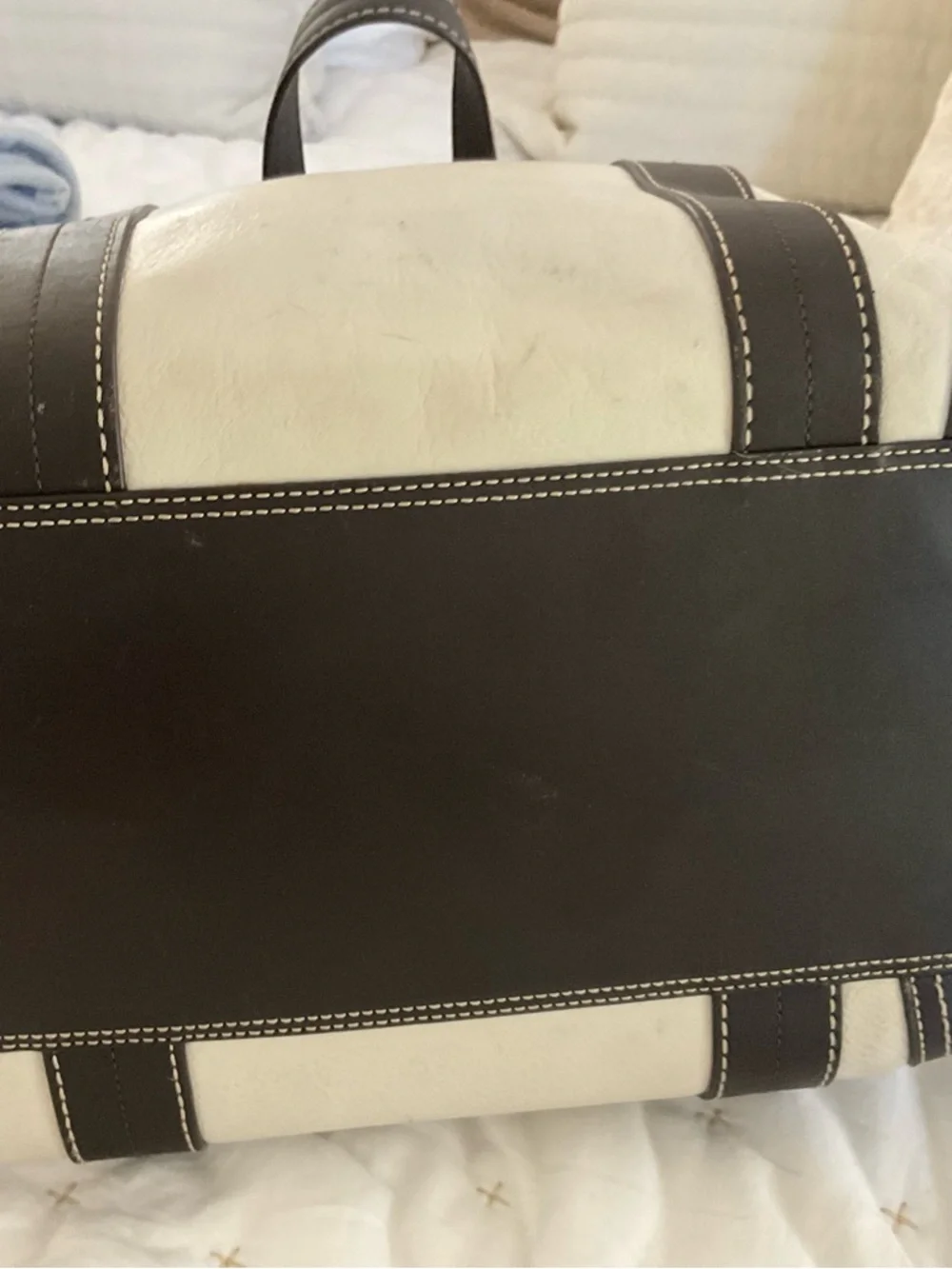 Coach White and Brown Leather Travel Tote - Picture 4 of 10